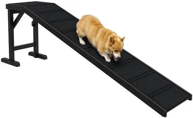 Main image of PawHut Dog Ramp for Bed, Pet Ramp for Dogs with Non-Slip Carpet and Top Platform, 74" x 16" x 25", Black | Pet Ramp for Bed, Top Platform