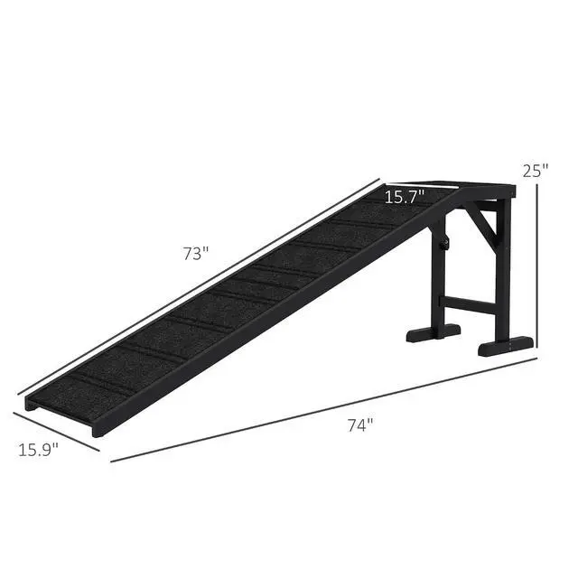 Alt view image 3 of 7 - PawHut Dog Ramp for Bed, Pet Ramp for Dogs with Non-Slip Carpet and Top Platform, 74" x 16" x 25", Black | Pet Ramp for Bed, Top Platform