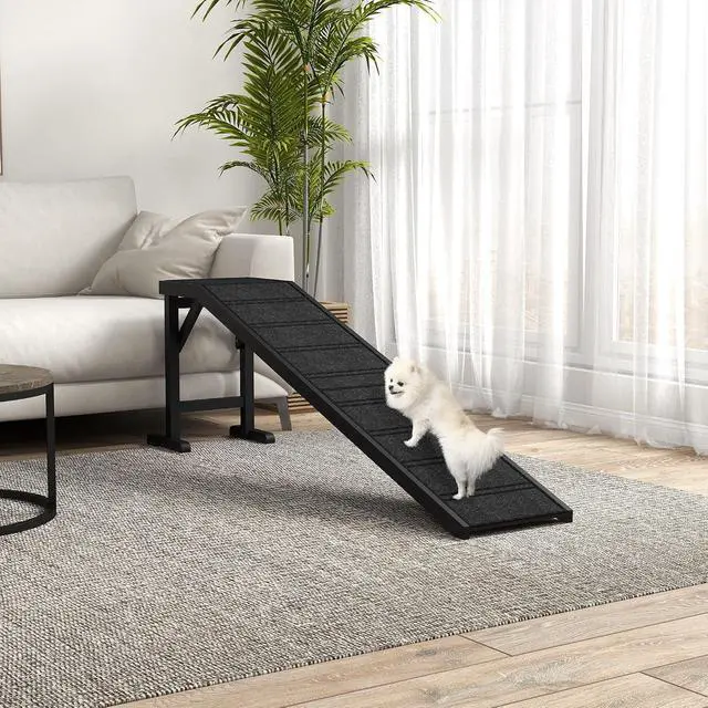 Alt view image 2 of 7 - PawHut Dog Ramp for Bed, Pet Ramp for Dogs with Non-Slip Carpet and Top Platform, 74" x 16" x 25", Black | Pet Ramp for Bed, Top Platform