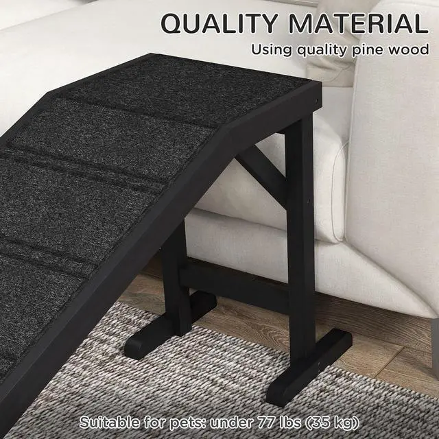 Alt view image 4 of 7 - PawHut Dog Ramp for Bed, Pet Ramp for Dogs with Non-Slip Carpet and Top Platform, 74" x 16" x 25", Black | Pet Ramp for Bed, Top Platform