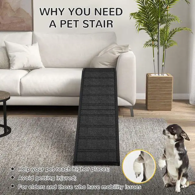 Alt view image 5 of 7 - PawHut Dog Ramp for Bed, Pet Ramp for Dogs with Non-Slip Carpet and Top Platform, 74" x 16" x 25", Black | Pet Ramp for Bed, Top Platform