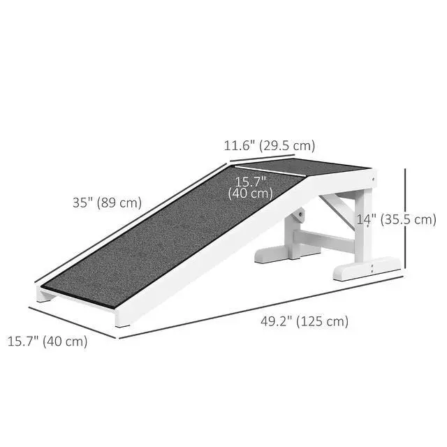 Alt view image 3 of 7 - PawHut Dog Ramp for Bed, Pet Ramp for Dogs with Non-Slip Carpet and Top Platform, 49" x 16" x 14", White | Pet Ramp for Bed, Top Platform