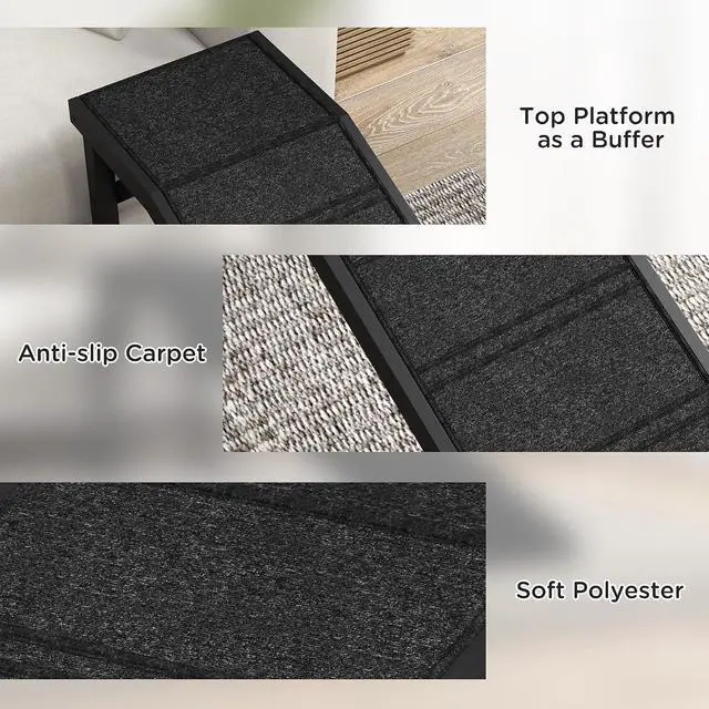 Alt view image 6 of 7 - PawHut Dog Ramp for Bed, Pet Ramp for Dogs with Non-Slip Carpet and Top Platform, 74" x 16" x 25", Black | Pet Ramp for Bed, Top Platform