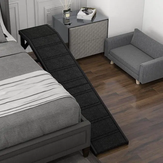Alt view image 7 of 7 - PawHut Dog Ramp for Bed, Pet Ramp for Dogs with Non-Slip Carpet and Top Platform, 74" x 16" x 25", Black | Pet Ramp for Bed, Top Platform