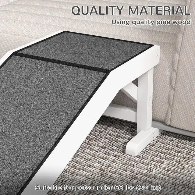 Alt view image 4 of 7 - PawHut Dog Ramp for Bed, Pet Ramp for Dogs with Non-Slip Carpet and Top Platform, 49" x 16" x 14", White | Pet Ramp for Bed, Top Platform