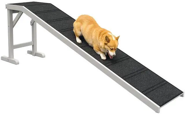 Main image of PawHut Dog Ramp for Bed, Pet Ramp for Dogs with Non-Slip Carpet and Top Platform, 74" x 16" x 25", White | Pet Ramp for Bed, Top Platform