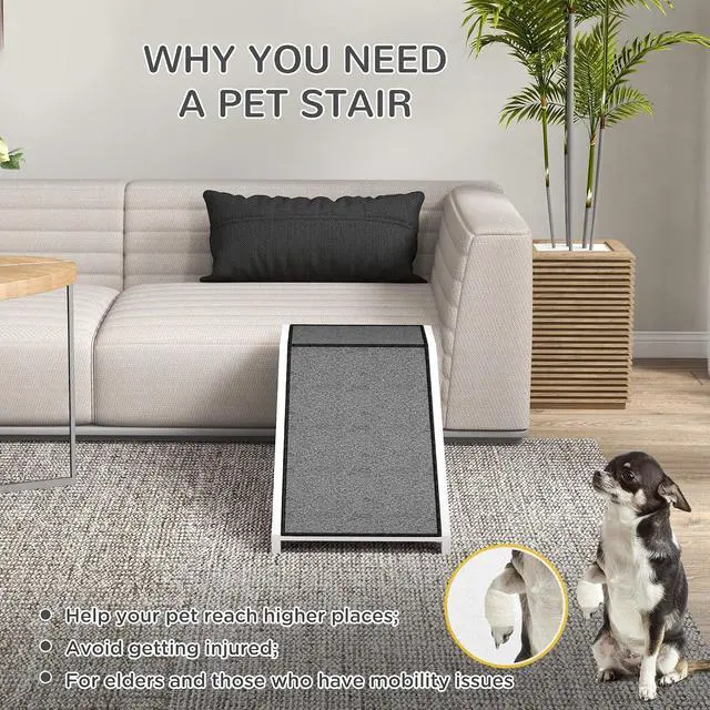 Alt view image 5 of 7 - PawHut Dog Ramp for Bed, Pet Ramp for Dogs with Non-Slip Carpet and Top Platform, 49" x 16" x 14", White | Pet Ramp for Bed, Top Platform