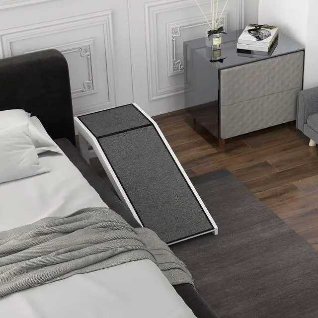 Alt view image 7 of 7 - PawHut Dog Ramp for Bed, Pet Ramp for Dogs with Non-Slip Carpet and Top Platform, 49" x 16" x 14", White | Pet Ramp for Bed, Top Platform