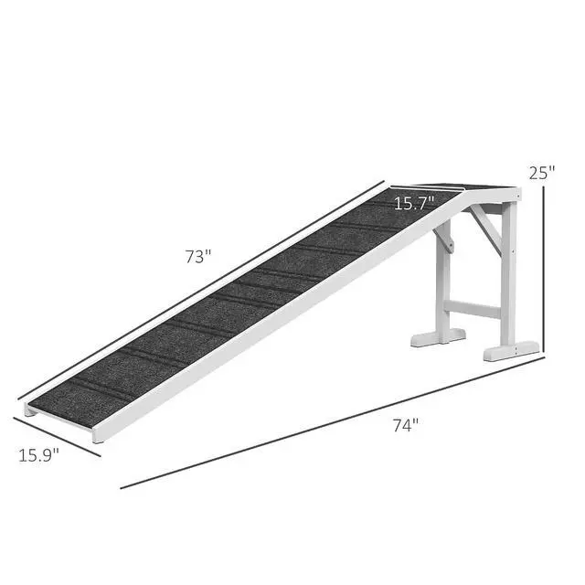 Alt view image 3 of 7 - PawHut Dog Ramp for Bed, Pet Ramp for Dogs with Non-Slip Carpet and Top Platform, 74" x 16" x 25", White | Pet Ramp for Bed, Top Platform