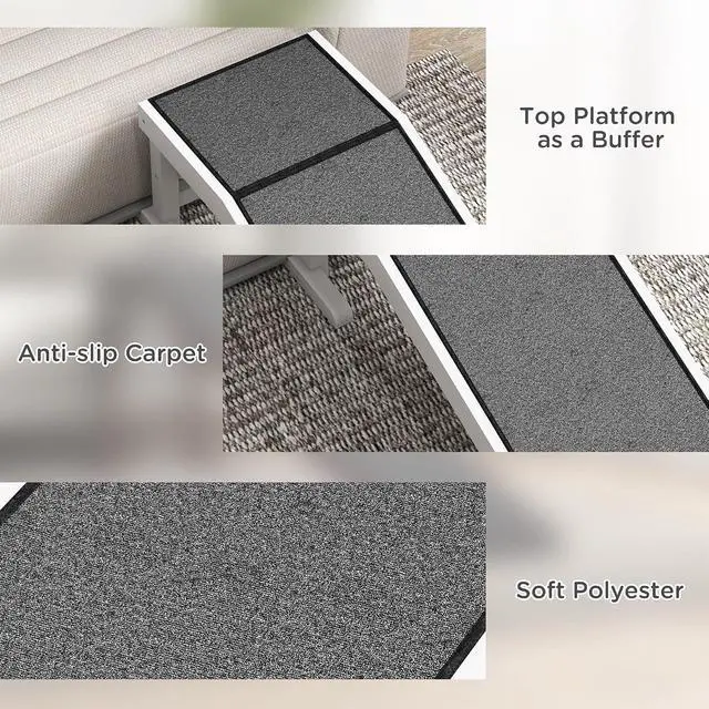 Alt view image 6 of 7 - PawHut Dog Ramp for Bed, Pet Ramp for Dogs with Non-Slip Carpet and Top Platform, 49" x 16" x 14", White | Pet Ramp for Bed, Top Platform