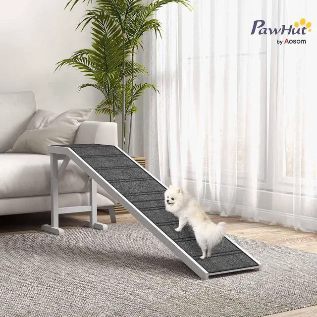Alt view image 2 of 7 - PawHut Dog Ramp for Bed, Pet Ramp for Dogs with Non-Slip Carpet and Top Platform, 74" x 16" x 25", White | Pet Ramp for Bed, Top Platform