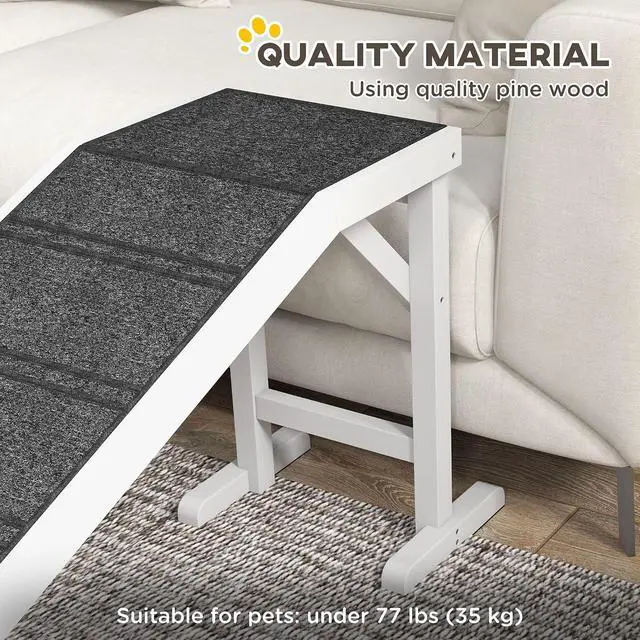 Alt view image 4 of 7 - PawHut Dog Ramp for Bed, Pet Ramp for Dogs with Non-Slip Carpet and Top Platform, 74" x 16" x 25", White | Pet Ramp for Bed, Top Platform