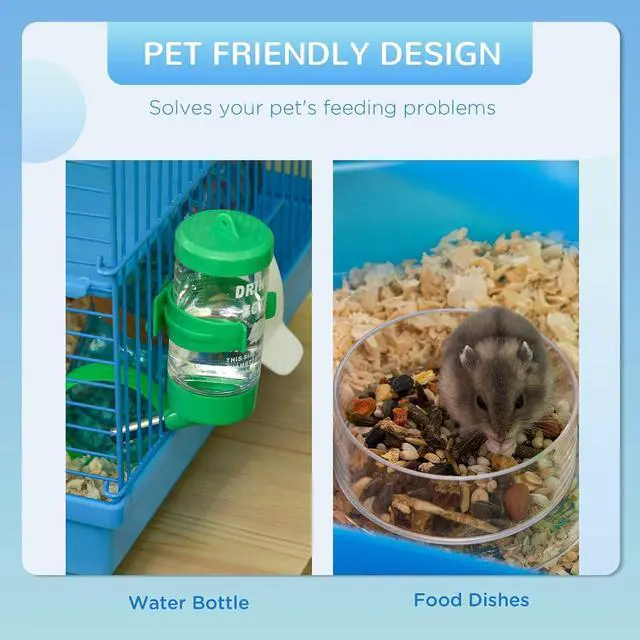 Alt view image 4 of 7 - PawHut 18.5" 5 Tier Hamster Cage with Tubes and Tunnels, Small Animal Cage, Rat Gerbil Cage with Water Bottle, Food Dish, Exercise Wheel, Blue