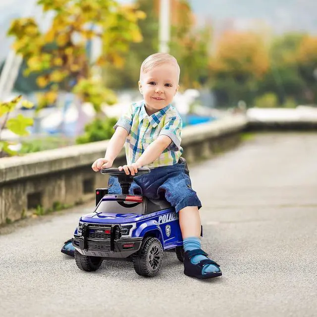 Alt view image 2 of 7 - Kids Push Ride On Car with Working PA System and Horn 18M-5Y Blue | Police Truck Style, Foot-to-Floor Sliding Car, Boys Girls, Under-Seat Storage