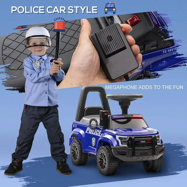 Alt view image 3 of 7 - Kids Push Ride On Car with Working PA System and Horn 18M-5Y Blue | Police Truck Style, Foot-to-Floor Sliding Car, Boys Girls, Under-Seat Storage