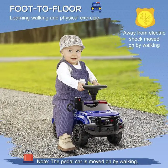 Alt view image 4 of 7 - Kids Push Ride On Car with Working PA System and Horn 18M-5Y Blue | Police Truck Style, Foot-to-Floor Sliding Car, Boys Girls, Under-Seat Storage