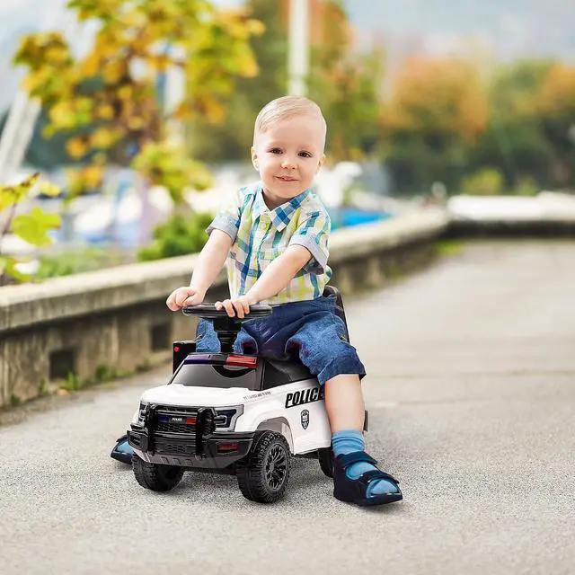 Alt view image 2 of 7 - Kids Push Ride On Car with Working PA System and Horn 18M-5Y White | Police Truck Style, Foot-to-Floor Sliding Car, Boys Girls, Under-Seat Storage