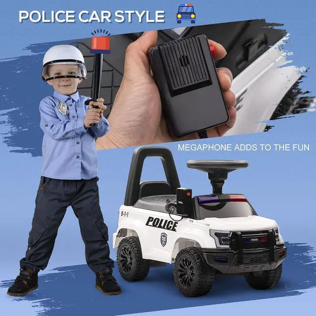 Alt view image 3 of 7 - Kids Push Ride On Car with Working PA System and Horn 18M-5Y White | Police Truck Style, Foot-to-Floor Sliding Car, Boys Girls, Under-Seat Storage