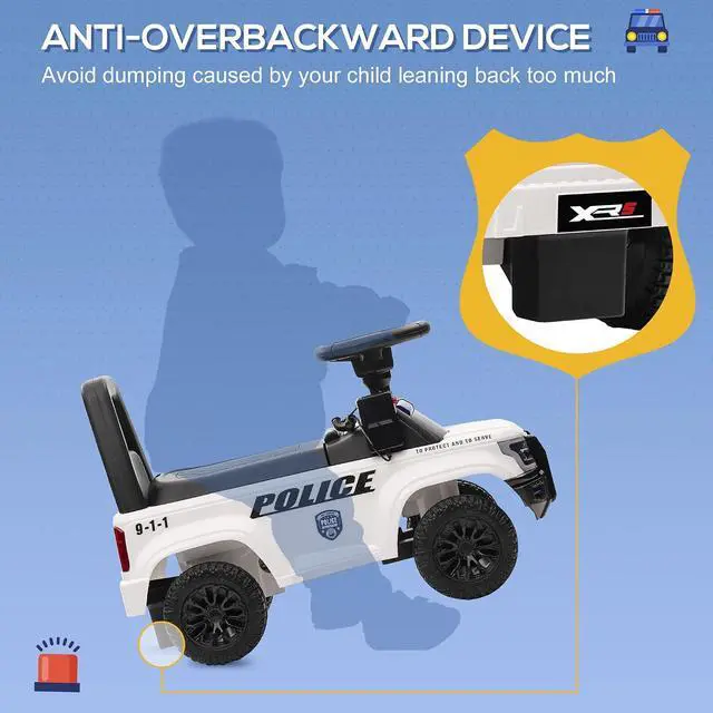 Alt view image 5 of 7 - Kids Push Ride On Car with Working PA System and Horn 18M-5Y White | Police Truck Style, Foot-to-Floor Sliding Car, Boys Girls, Under-Seat Storage