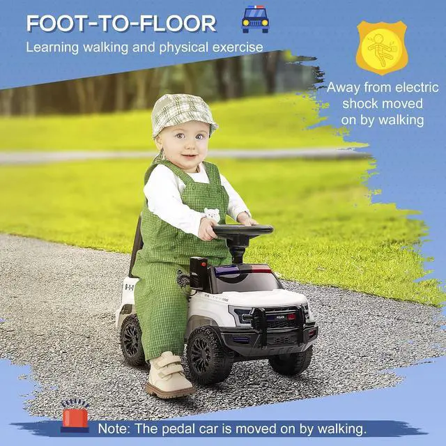 Alt view image 4 of 7 - Kids Push Ride On Car with Working PA System and Horn 18M-5Y White | Police Truck Style, Foot-to-Floor Sliding Car, Boys Girls, Under-Seat Storage