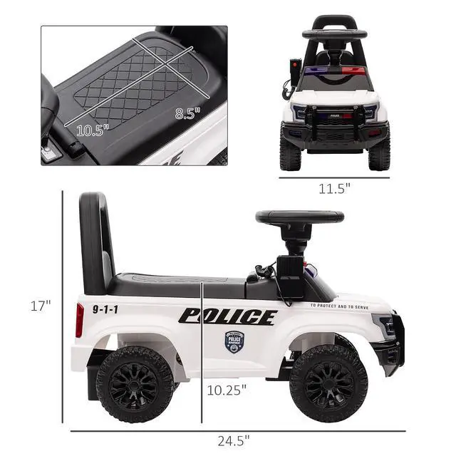 Alt view image 7 of 7 - Kids Push Ride On Car with Working PA System and Horn 18M-5Y White | Police Truck Style, Foot-to-Floor Sliding Car, Boys Girls, Under-Seat Storage