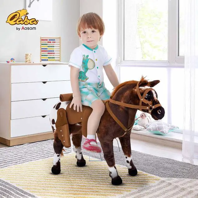 Alt view image 2 of 7 - Qaba Sound-Making Ride On Horse for Toddlers 3-5 with Padding Brown | Neighing and Galloping Sound, Stuffed Animal Horse Toy for Kids, Soft Feel