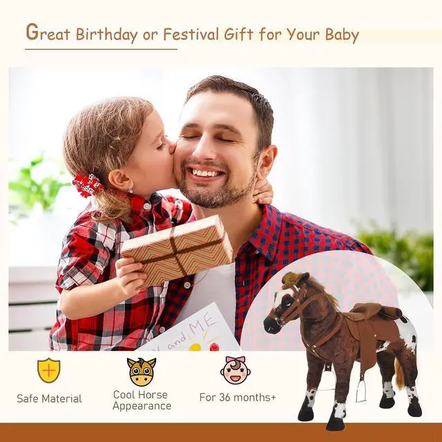 Alt view image 3 of 7 - Qaba Sound-Making Ride On Horse for Toddlers 3-5 with Padding Brown | Neighing and Galloping Sound, Stuffed Animal Horse Toy for Kids, Soft Feel