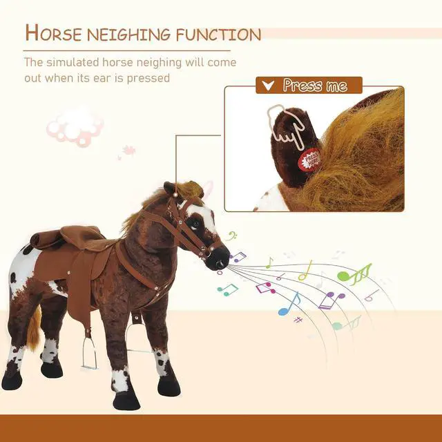 Alt view image 4 of 7 - Qaba Sound-Making Ride On Horse for Toddlers 3-5 with Padding Brown | Neighing and Galloping Sound, Stuffed Animal Horse Toy for Kids, Soft Feel
