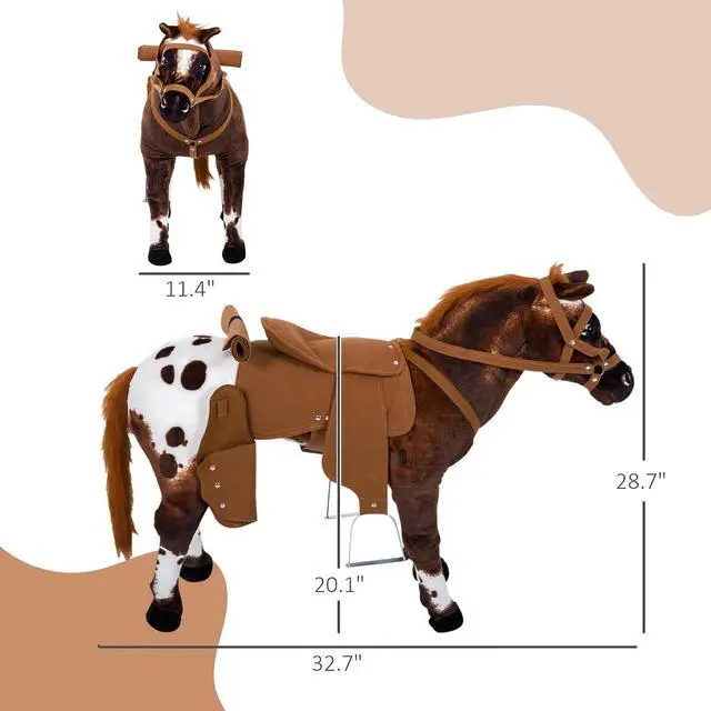 Alt view image 7 of 7 - Qaba Sound-Making Ride On Horse for Toddlers 3-5 with Padding Brown | Neighing and Galloping Sound, Stuffed Animal Horse Toy for Kids, Soft Feel