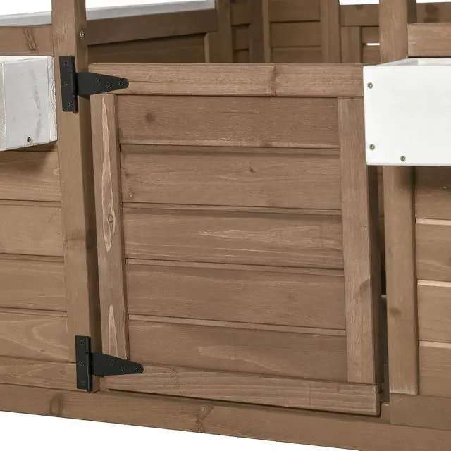 Alt view image 6 of 7 - Outdoor Playhouse Wooden Kids Playhouse with Working Door Brown | Windows, Kids Cottage, Flowers Pot Holder, Backyard Garden, Indoor Playroom, Imaginative Play, Gift for Ages 3-8