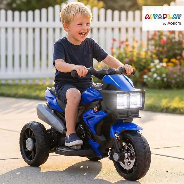 Alt view image 2 of 7 - 6V Kids Motorcycle Toddler Ride-on Toy 3-Wheel Music Horn Blue | Battery-Operated Mini Electric Motorbike, Forward/Reverse Switch, Headlights