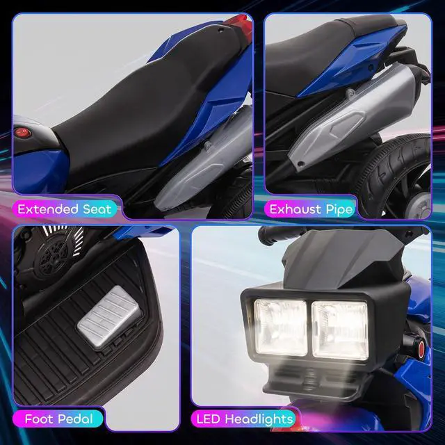 Alt view image 6 of 7 - 6V Kids Motorcycle Toddler Ride-on Toy 3-Wheel Music Horn Blue | Battery-Operated Mini Electric Motorbike, Forward/Reverse Switch, Headlights
