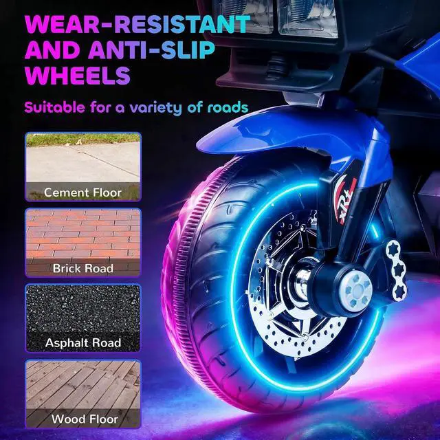 Alt view image 5 of 7 - 6V Kids Motorcycle Toddler Ride-on Toy 3-Wheel Music Horn Blue | Battery-Operated Mini Electric Motorbike, Forward/Reverse Switch, Headlights