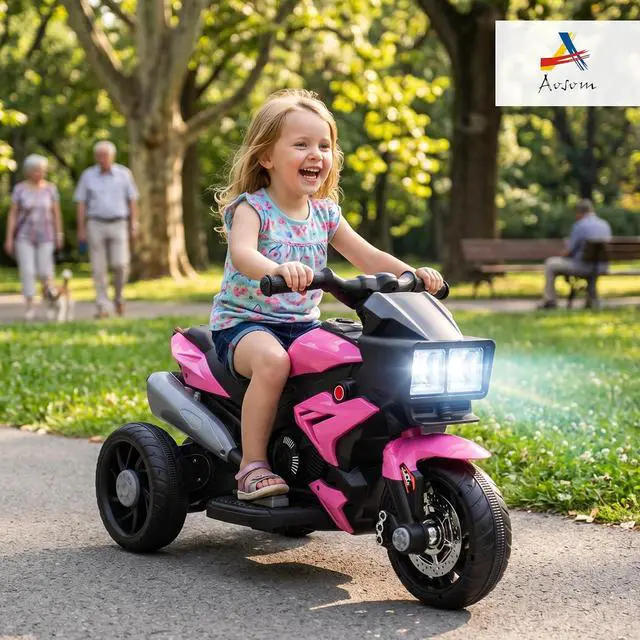 Alt view image 2 of 7 - 6V Kids Electric Motorcycle Ride On Toy for Kids for 3760 M Pink | Battery Powered Motorcycle, Ride On Bike, 25W Motor, 3km/h Speed, Forward/Reverse, Music & Horn, Headlights