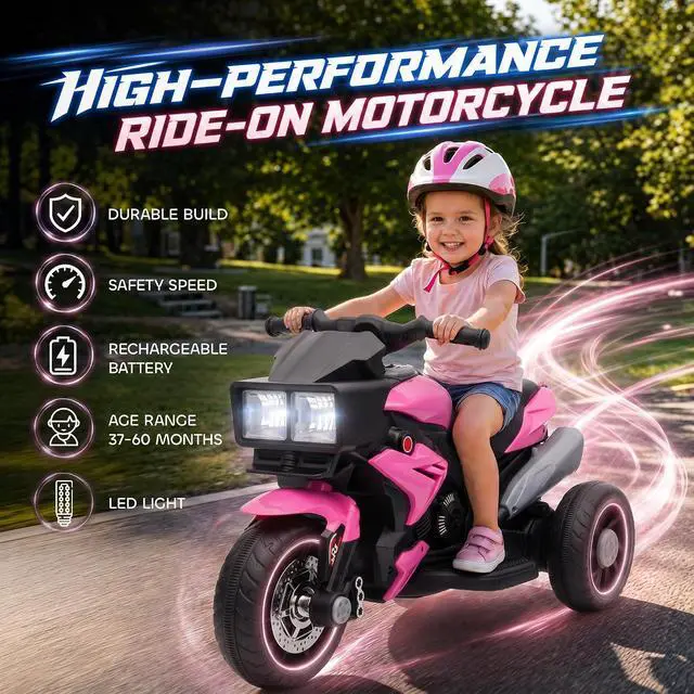 Alt view image 3 of 7 - 6V Kids Electric Motorcycle Ride On Toy for Kids for 3760 M Pink | Battery Powered Motorcycle, Ride On Bike, 25W Motor, 3km/h Speed, Forward/Reverse, Music & Horn, Headlights