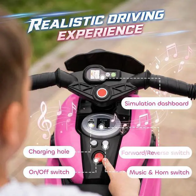 Alt view image 4 of 7 - 6V Kids Electric Motorcycle Ride On Toy for Kids for 3760 M Pink | Battery Powered Motorcycle, Ride On Bike, 25W Motor, 3km/h Speed, Forward/Reverse, Music & Horn, Headlights