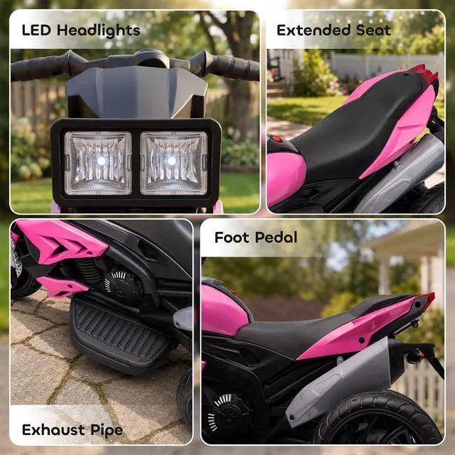 Alt view image 6 of 7 - 6V Kids Electric Motorcycle Ride On Toy for Kids for 3760 M Pink | Battery Powered Motorcycle, Ride On Bike, 25W Motor, 3km/h Speed, Forward/Reverse, Music & Horn, Headlights