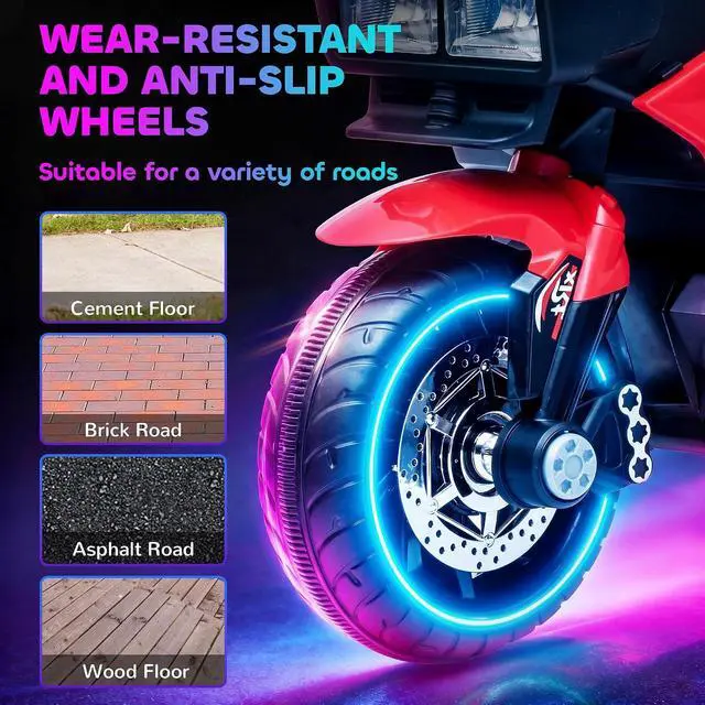 Alt view image 5 of 7 - 6V Kids Motorcycle Toddler Ride-on Toy 3-Wheel Music Horn Red | Battery-Operated Mini Electric Motorbike, Forward/Reverse Switch, Headlights