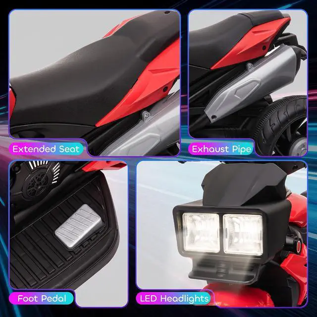 Alt view image 6 of 7 - 6V Kids Motorcycle Toddler Ride-on Toy 3-Wheel Music Horn Red | Battery-Operated Mini Electric Motorbike, Forward/Reverse Switch, Headlights