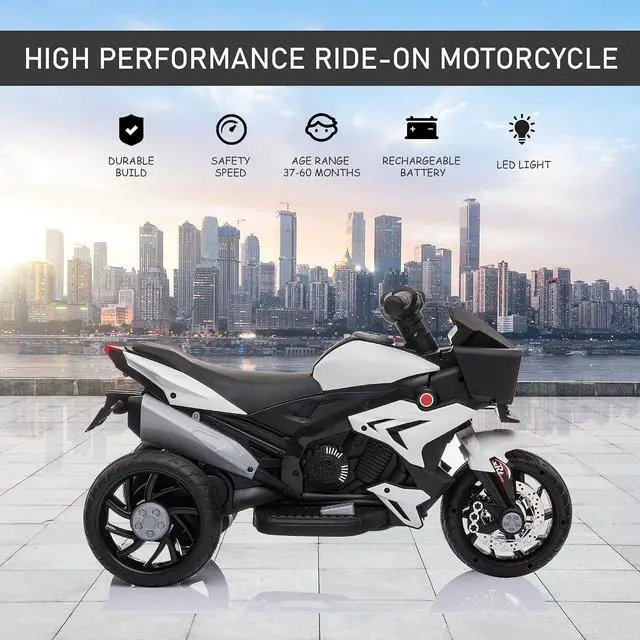 Alt view image 3 of 7 - 6V Kids Motorcycle Toddler Ride-on Toy 3-Wheel Music Horn White | Battery-Operated Mini Electric Motorbike, Forward/Reverse Switch, Headlights