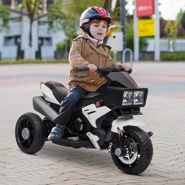 Alt view image 2 of 7 - 6V Kids Motorcycle Toddler Ride-on Toy 3-Wheel Music Horn White | Battery-Operated Mini Electric Motorbike, Forward/Reverse Switch, Headlights