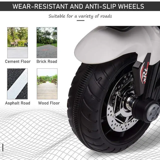 Alt view image 4 of 7 - 6V Kids Motorcycle Toddler Ride-on Toy 3-Wheel Music Horn White | Battery-Operated Mini Electric Motorbike, Forward/Reverse Switch, Headlights