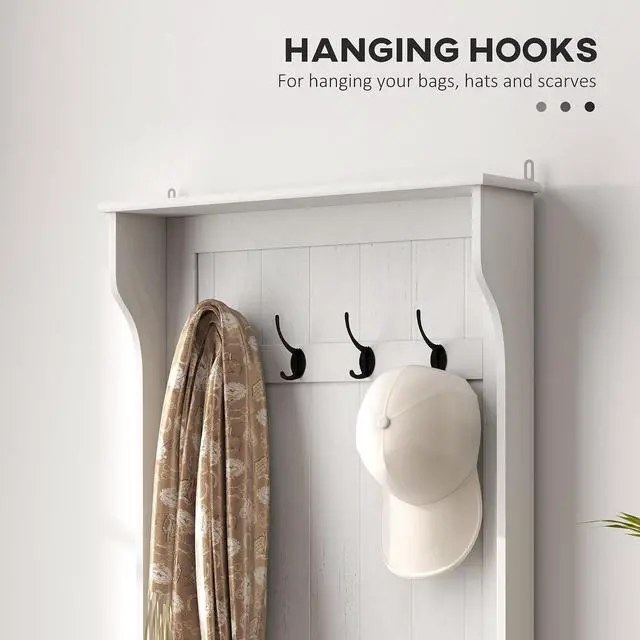 Alt view image 4 of 7 - Hall Tree with Bench and Shoe Storage 3-in-1 Coat Rack Cream White | Slim Bench with Coat Rack, 4 Hooks, Flip Top Storage Compartment