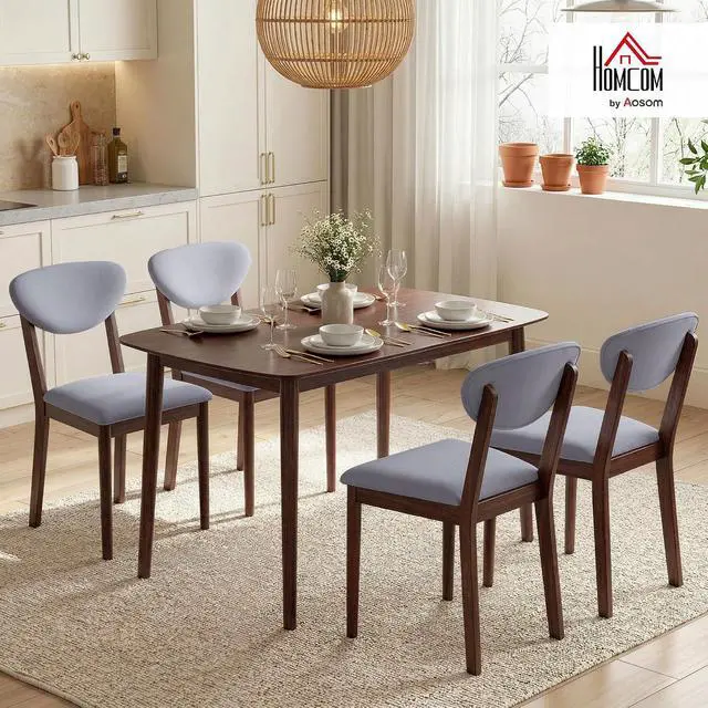 Alt view image 2 of 7 - 5-Piece Dining Table Set for 4 with Solid Wood Frame, Light Gray | Kitchen Table and Chairs, Padded Seats and Backrests, Solid Wood Frame, for Small Space, Dining Room, Living Room