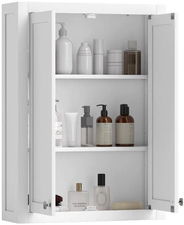 Main image of Bathroom Wall Cabinet Modern Medicine Cabinet Wall Mounted White | Over The Toilet Space Saver, 2 Doors, 2 Adjustable Shelves