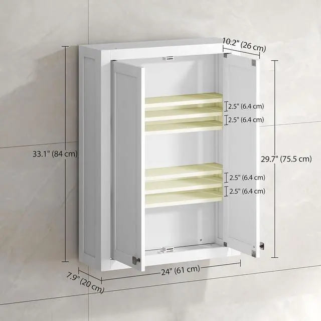Alt view image 3 of 7 - Bathroom Wall Cabinet Modern Medicine Cabinet Wall Mounted White | Over The Toilet Space Saver, 2 Doors, 2 Adjustable Shelves
