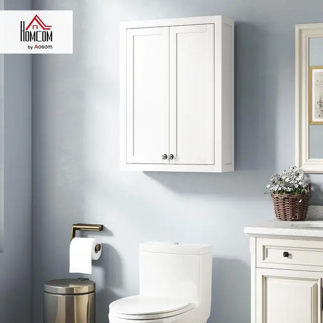 Alt view image 2 of 7 - Bathroom Wall Cabinet Modern Medicine Cabinet Wall Mounted White | Over The Toilet Space Saver, 2 Doors, 2 Adjustable Shelves