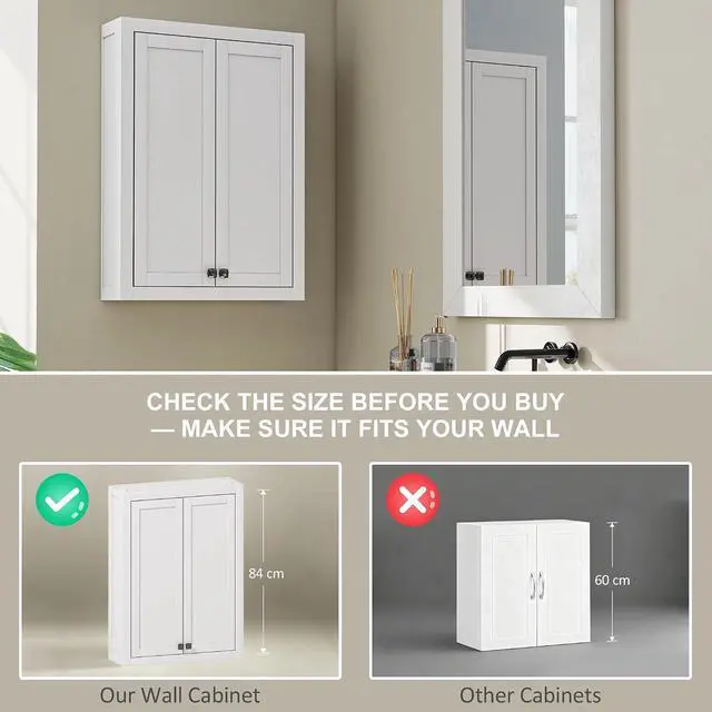Alt view image 4 of 7 - Bathroom Wall Cabinet Modern Medicine Cabinet Wall Mounted White | Over The Toilet Space Saver, 2 Doors, 2 Adjustable Shelves