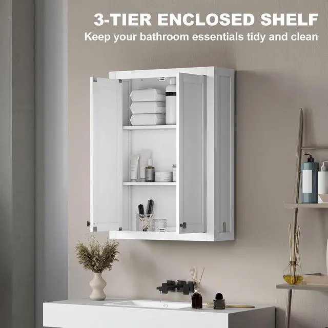 Alt view image 5 of 7 - Bathroom Wall Cabinet Modern Medicine Cabinet Wall Mounted White | Over The Toilet Space Saver, 2 Doors, 2 Adjustable Shelves