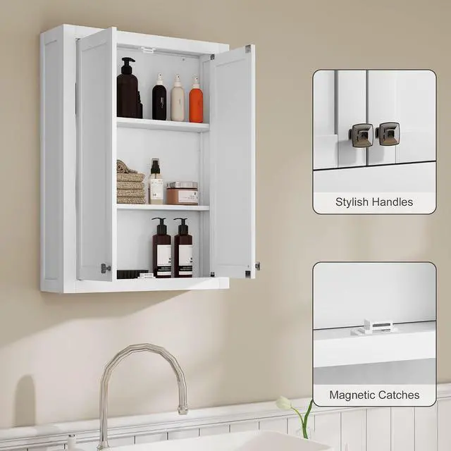 Alt view image 7 of 7 - Bathroom Wall Cabinet Modern Medicine Cabinet Wall Mounted White | Over The Toilet Space Saver, 2 Doors, 2 Adjustable Shelves
